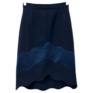 Carven Women’s Navy Pencil High Low Scalloped Hem Skirt Sz 34(US 0-2 or XS)
